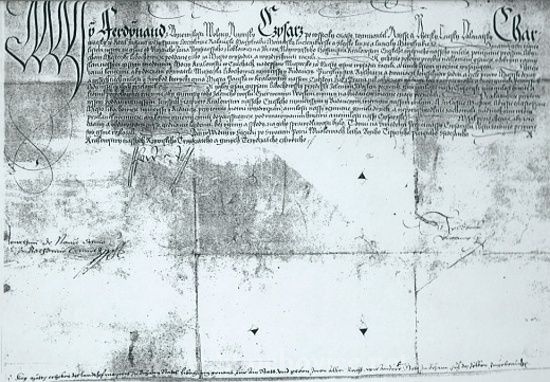 Listina ze 7.srpna roku 1560 o povýšení na město.